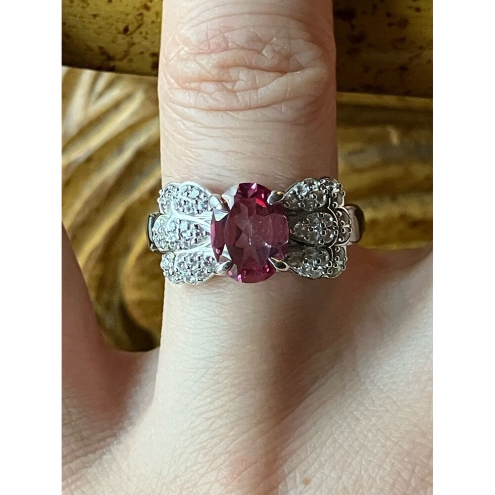 Natural Pink Topaz Sterling Silver Ring Size 7.75